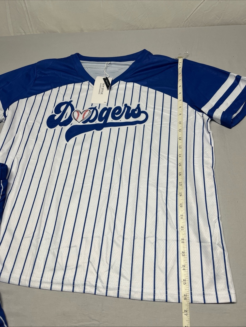 Blue & White Pinstripe V-Neck Women’s Top - Picture 4 of 8